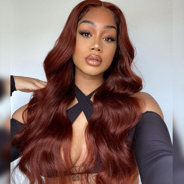     Red Brown body wave wig