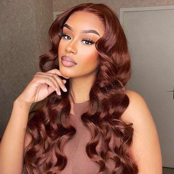 Red Brown body wave wig