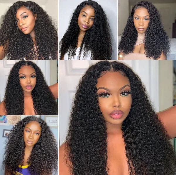 150 Density 13x6 Lace Front 16 Inch Long Human Hair Kinky Curly Wig