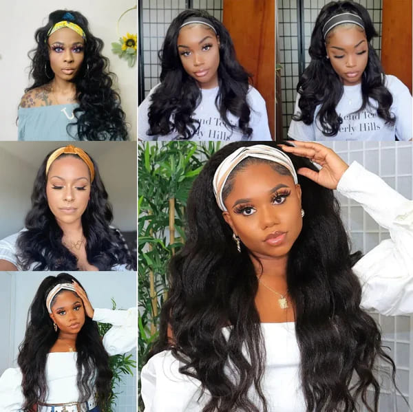 body wave wig with headband attached