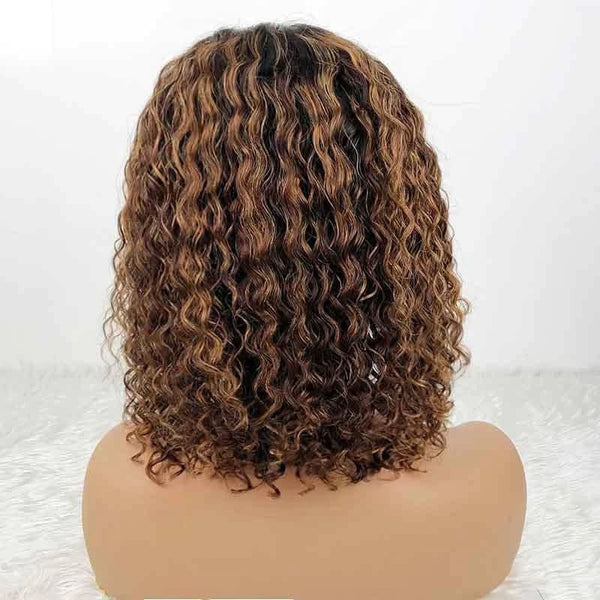 13x4 12 inches short highlighted curly wigs
