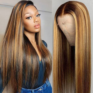 13x4 straight brown highlighted wigs