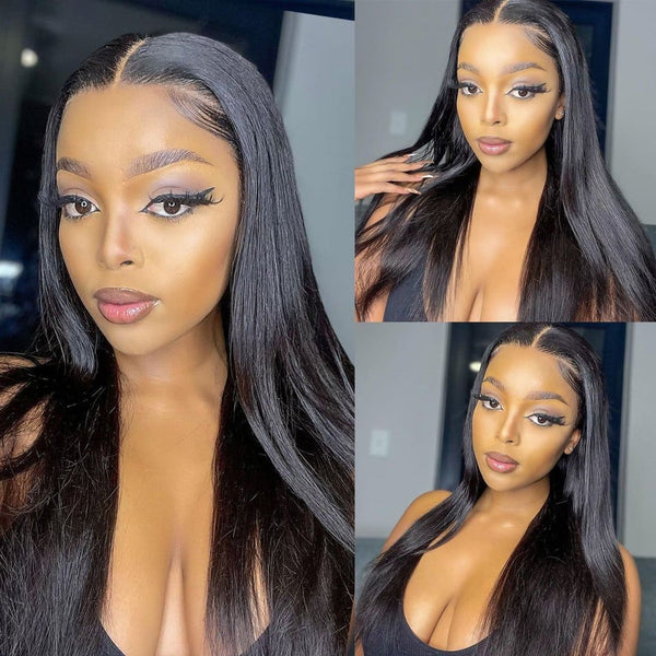13x4 black straight lace front wig